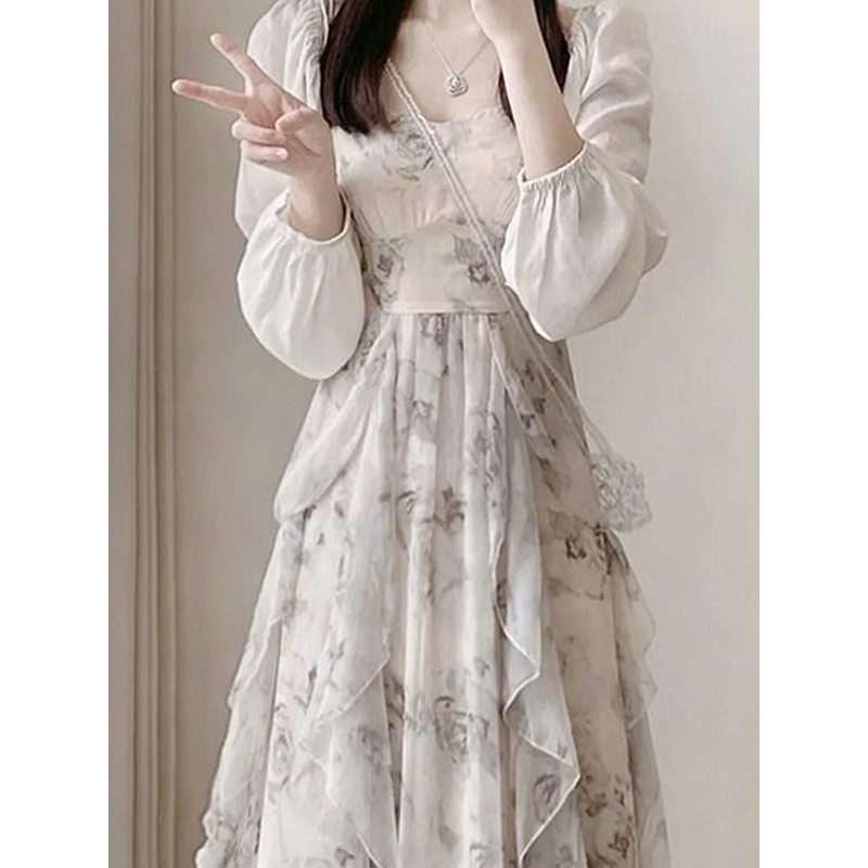 碎花雪纺吊带长裙 女夏季小个子长款连衣裙 细节图2