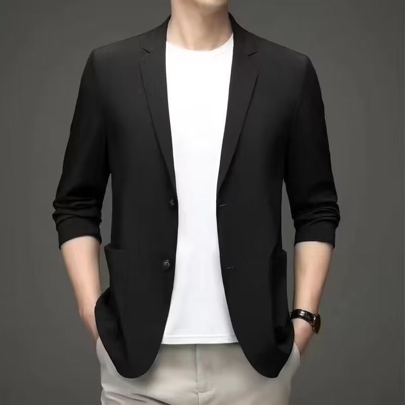 薄款冰丝西装外套 男士黑色休闲小西装