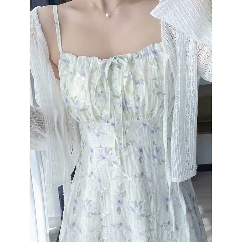 碎花雪纺吊带长裙 女夏季海边度假连衣裙 细节图1